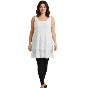 Retro Threads Sleeveless Layered Ruffle White Tunic Dress Women’s Size XL